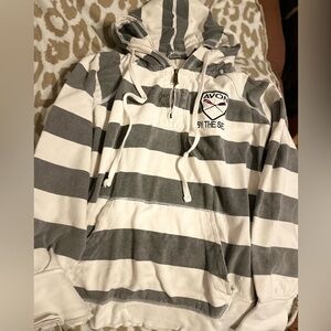 Rag Wear USA Avon by the Sea Gray and White Striped Sweater Hoodie size small